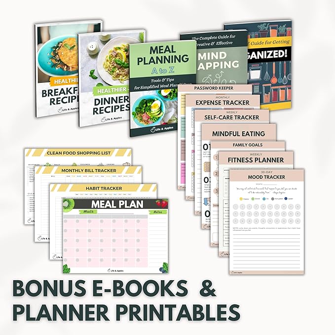 Life & Apples Wellness Planner - Food Journal and Fitness Diary with Daily Gratitude and Meal Planner for Healthy Living and Self-Care - Track Weight Loss Diet and Health Goals - Undated, Rose Gold