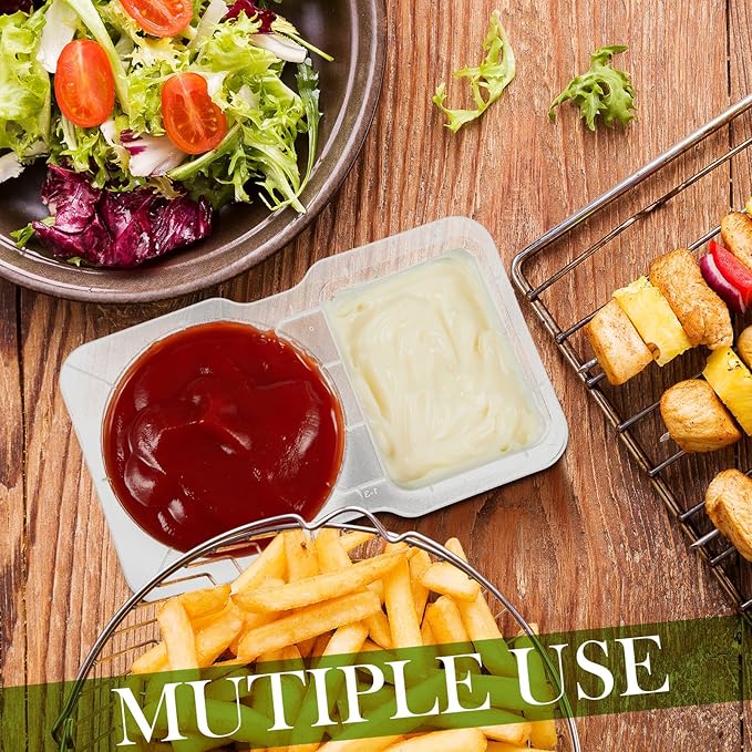 Blushtier 5 Pcs Pack Snack Containers with Lids, 5 oz Double Compartment Plastic Food Containers, Portable Divided Snack Cups for School, Office, Meal Prep, Sauces, Dips, On-the-go Camping (Clear)