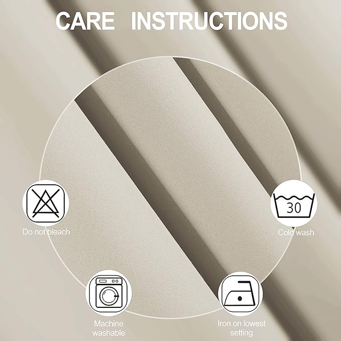 LEMOMO Light Beige Blackout Curtains 66 x 63 Inch Length/Set of 2 Curtain - Image 4