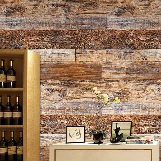 WENMER 11.8" x 197" Brown Wood Wallpaper Peel and Stick Wallpaper Shiplap Self - Image 4