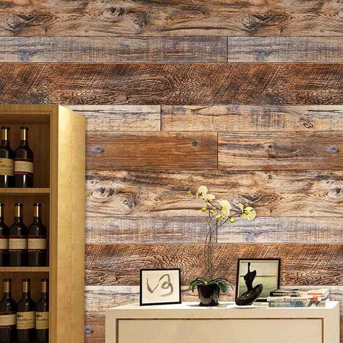 WENMER 11.8" x 118" Brown Wood Peel and Stick Wallpaper Shiplap Self Adhesive - Image 6