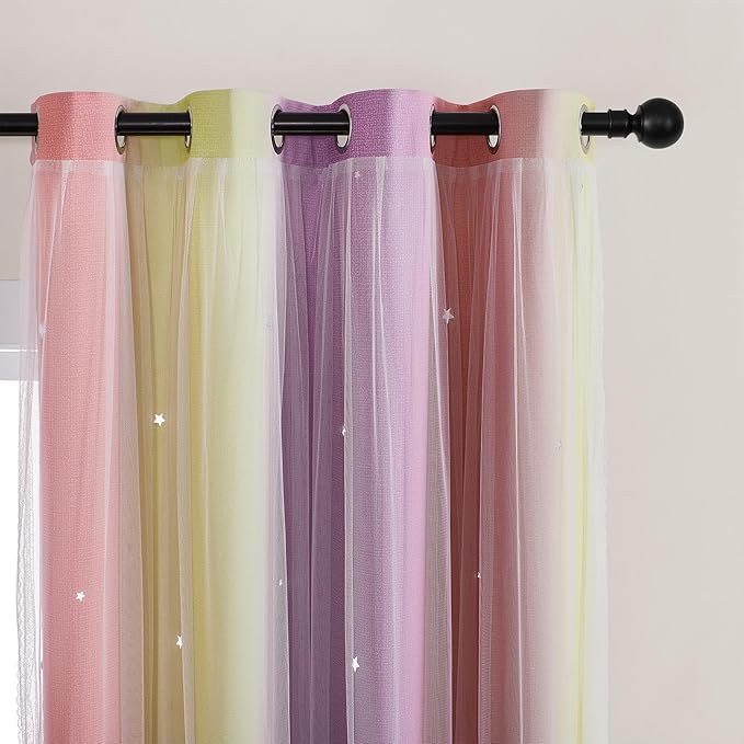 XiDi Curtains for Bedroom Decor, Rainbow Pink PurpleYellow52/54/1 - Image 2