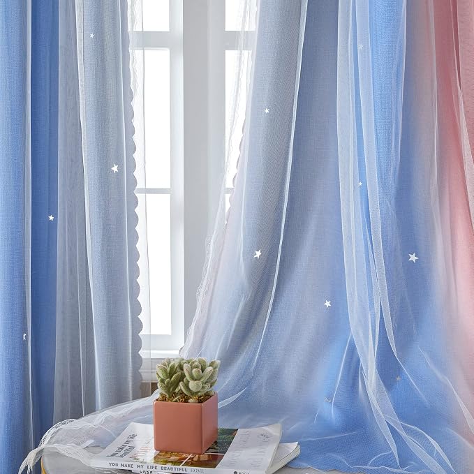 XiDi Curtains for Bedroom Decor, Rainbow PinkGreyBlue-34-45 - Image 4