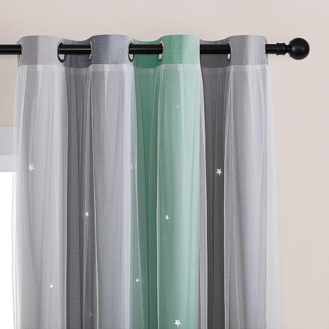 XiDi Curtains for Bedroom Decor, Rainbow Green LightgreyGrey34/45/1 by Addsomecolortolife