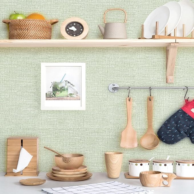Amiya Grasscloth Wallpaper 17.3"x120" Sage Green Peel and Stick Faux Fabric - Image 5
