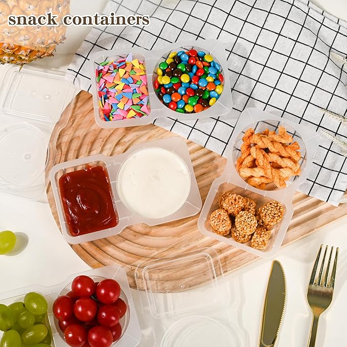 20 sets Reusable Snack Containers 2 Compartment Condiment Container With Lids Snackle Box Container Portion Control for Refrigeration Sauce,Outdoor Takeaway,Travel