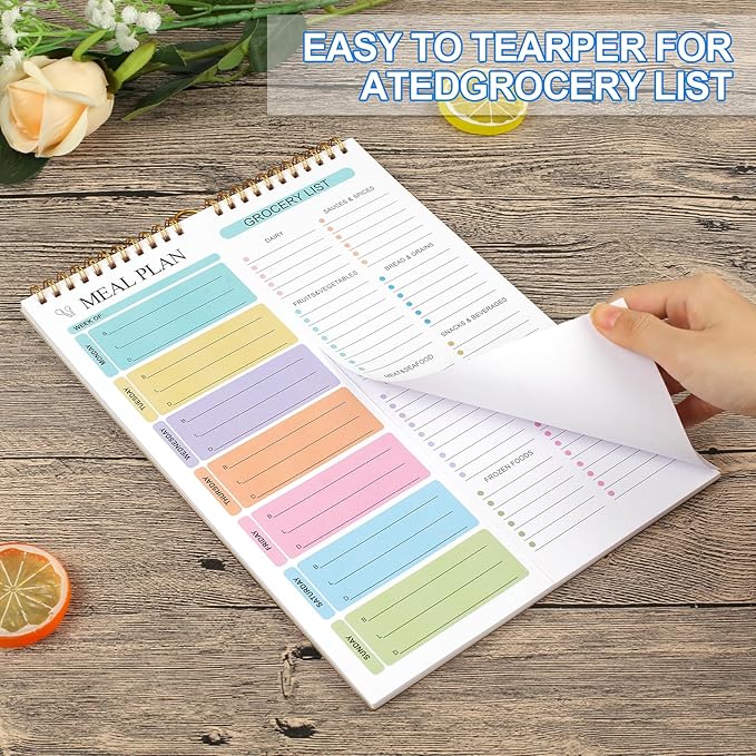 Joyberg Weekly Meal Planner Notebook 8.5x11”, 50 Sheets Weekly Meal Planner Magnetic, Double Helix Meal Planner and Grocery List, Wall-Mountable Menu Planner for Fridge Notepad for Daily & Plan