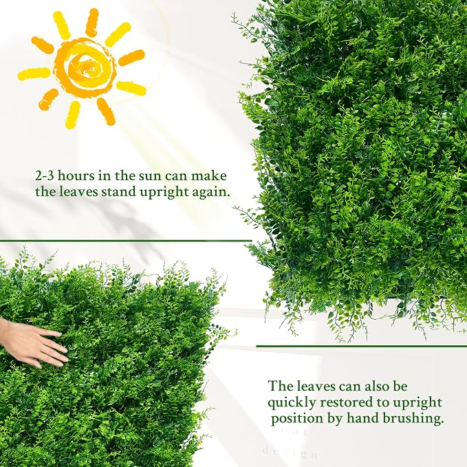 ODTORY Artificial Plants Hedge Wall Panels：20x20 Inch 8P UV-Anti Greenery - Image 7