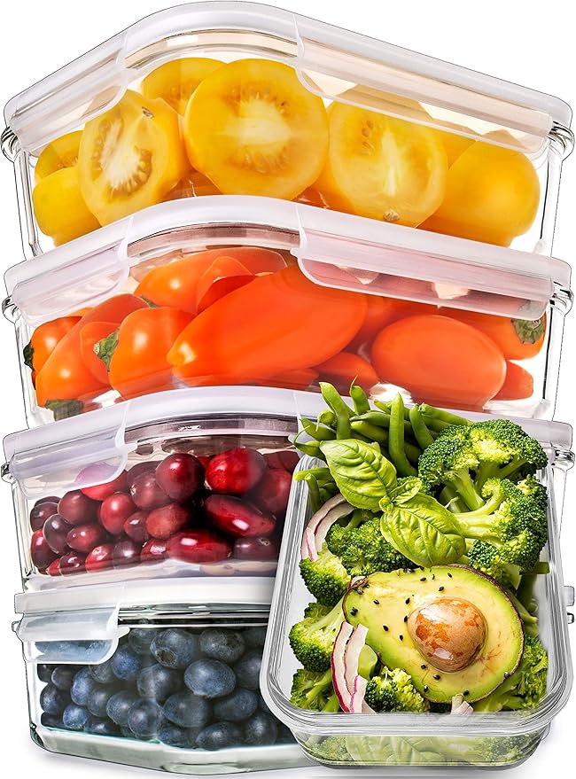 PrepNaturals 5 Pack 30 Oz Glass Meal Prep Containers - Dishwasher Microwave Freezer Oven Safe - Glass Storage Containers with Lids (Multi-Compartment)