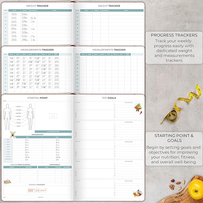 Clever Fox Meal Planner PRO – Weekly Meal Prep Journal with Grocery List & Weigh Loss Tracker – Diet, Fitness & Welness Log Book – Nutrition Diary Notebook – Lasts 12 Months, 7x10” (Rose Gold)
