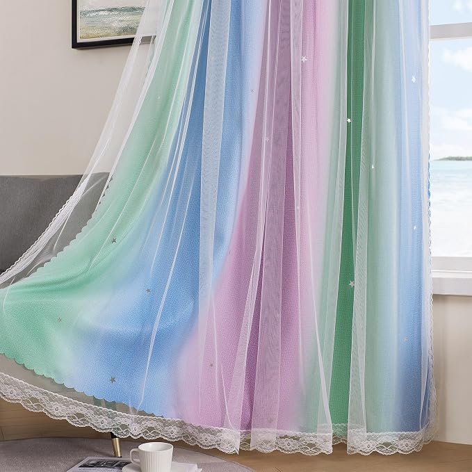 XiDi Blue Curtains for Bedroom Decor Green Curtains for Girls Kids Room Purple - Image 4