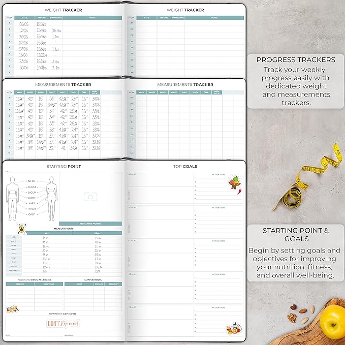 Clever Fox Meal Planner PRO – Weekly Meal Prep Journal with Grocery List & Weigh Loss Tracker – Diet, Fitness & Welness Log Book – Nutrition Diary Notebook – Lasts 12 Months, 7x10” (Black)