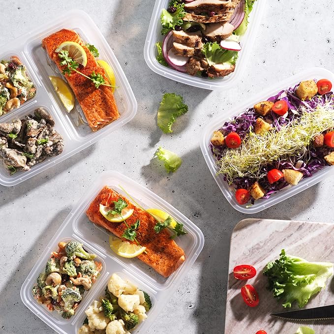 Food Storage Containers With Lids - (144 Pack-32 Oz) 72- 3 Compartment Meal Prep Containers Reusable Or Disposable & 72- Single Food Storage Bento Boxes, Bpa Free, Microwave, Freezer, Dishwasher Safe