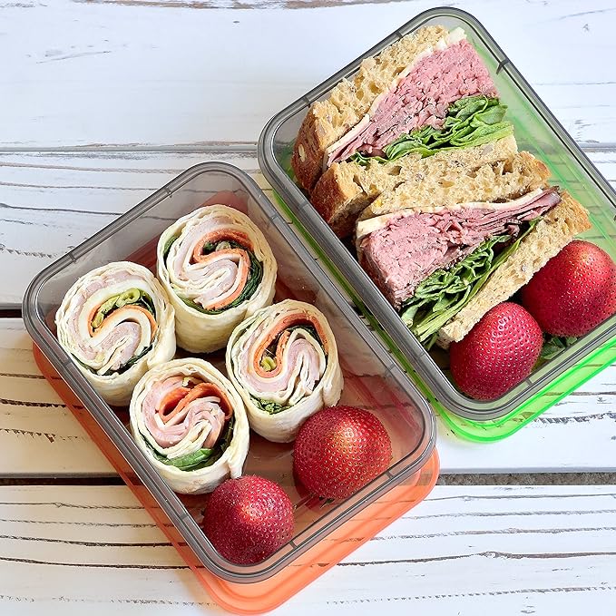 Youngever 9 Sets Thick Bento Lunch Box, Meal Prep Containers, Reusable Plastic Food Storage Container Boxes (One Compartment 20 Ounce)