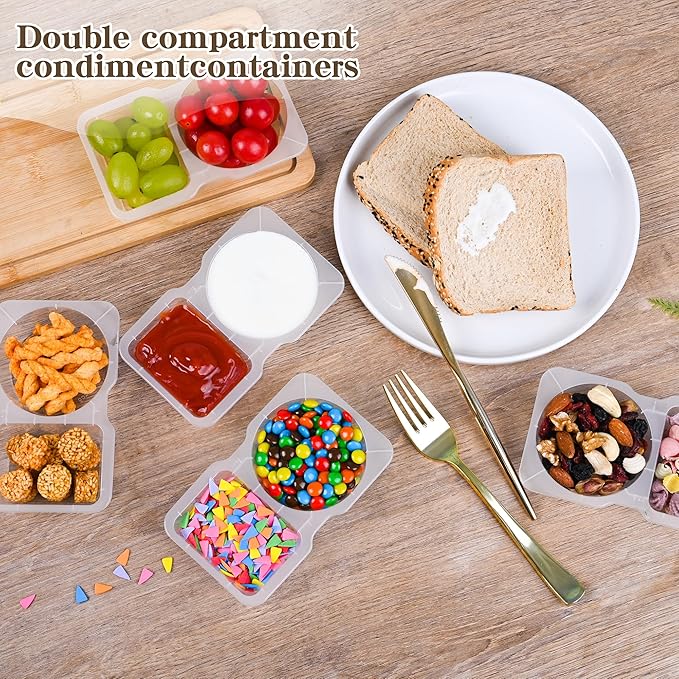 20 sets Reusable Snack Containers 2 Compartment Condiment Container With Lids Snackle Box Container Portion Control for Refrigeration Sauce,Outdoor Takeaway,Travel