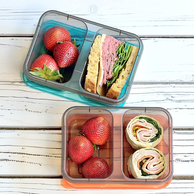 Youngever 9 Sets Thick Bento Lunch Box, Meal Prep Containers, Reusable Plastic Food Storage Container Boxes (2-Compartment 20 Ounce)