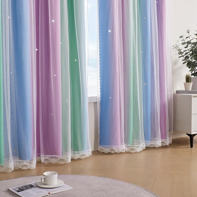 XiDi Blue Curtains for Bedroom Decor Green Curtains for Girls Kids Room Purple - Image 3