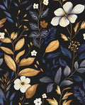 Laatse Blue/Gold Leaf Wallpaper Peel and Stick Vintage Dark Floral Wallpaper by Laatse