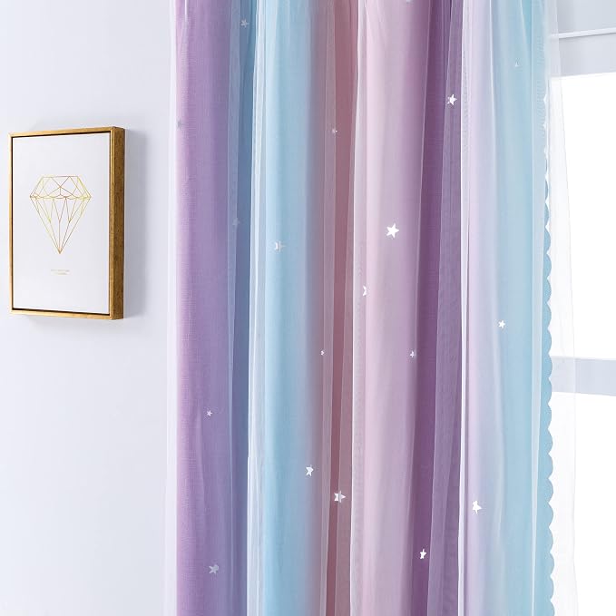 XiDi Curtains for Bedroom Decor, Kids Room Curtains for Girls Rainbow Colour - Image 2