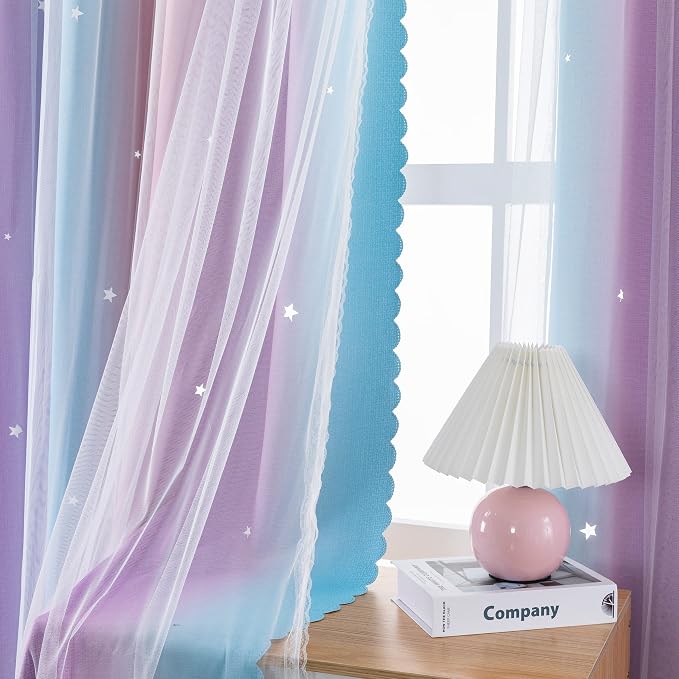 XiDi Curtains for Bedroom Decor, Rainbow Pink Purple/42/54 - Image 4