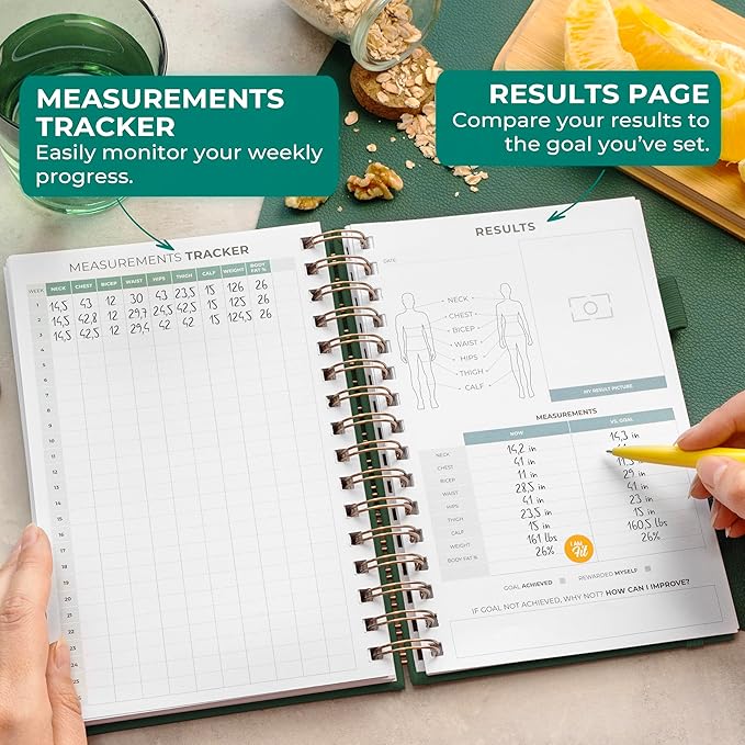 Clever Fox Food Journal Spiral - Daily Food Diary, Meal Prep Planner to Track Calories & Nutrients, Weight Loss Tracker Notebook (Forest Green)