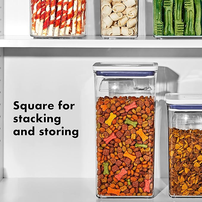 OXO Good Grips Pet Food Container 6.0 Qt | Clear | Airtight Seal | With Half Cup Scoop | Pack of 4