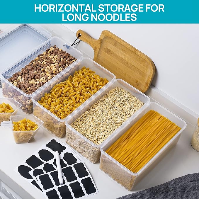 Vtopmart Airtight Food Storage Containers with Lids 8PCS Set 3.2L, Plastic Spaghetti Container for Pasta organizer, BPA Free Air Tight House Kitchen Pantry Organization