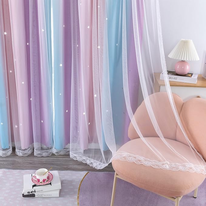 XiDi Girls Curtains for Bedroom, Princess Unicorn Wall Decals Pink 63 Inches - Image 7
