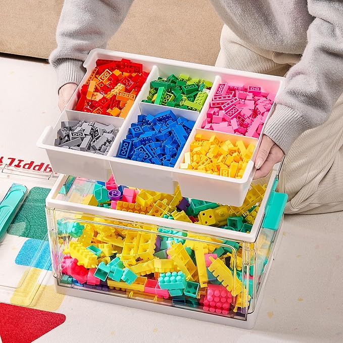 Vtopmart 24 QT Clear Plastic Craft Organizers and Storage Box with Removable Trays and Dividers,Art Supply Organizers and Storage,Ideal Containers for coloring Books,Craft Supplies,1 Pack
