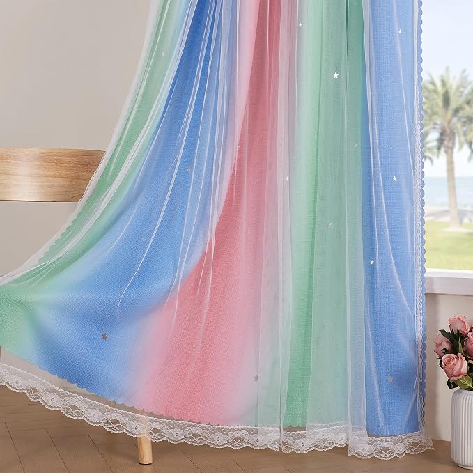 XiDi Pink & Rainbow Curtains for Kids & Girl Rooms - Image 4