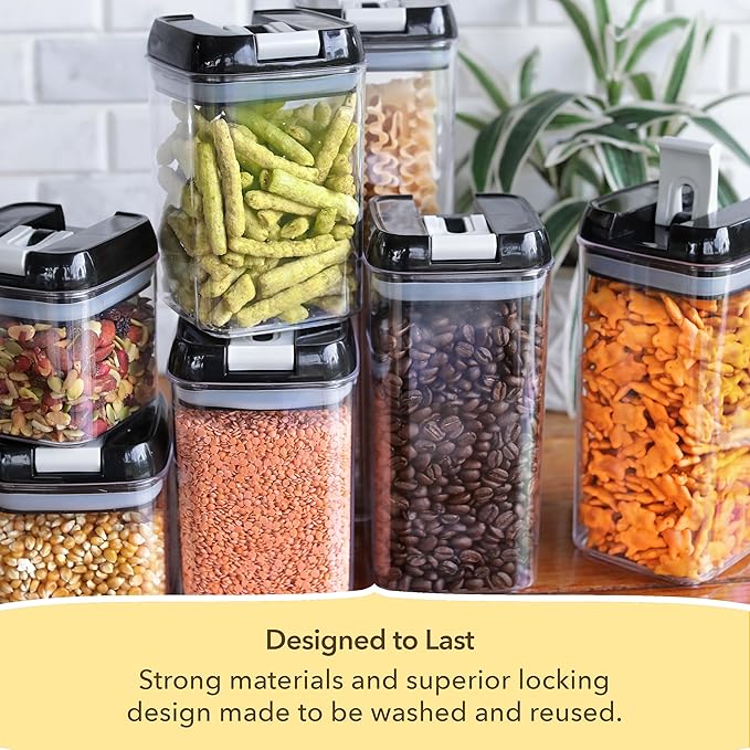 Simply Gourmet Airtight Food Storage Containers with Lids – 6 Piece Slim Kitchen Pantry Organization Set, 5 Cup Capacity, BPA-Free Clear Plastic, Stackable Containers for Flour, Sugar, Rice, Snacks