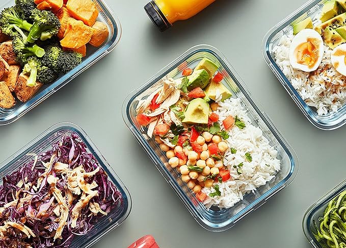 M MCIRCO 10-Pack Glass Food Storage Container with Lids, Airtight Lunch Bento Boxes, Glass Meal Prep Container,Microwave, Oven, Freezer and Dishwasher Friendly, Green