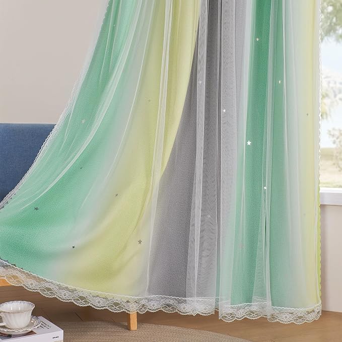 XiDi Yellow & Rainbow Curtains for Kids & Girls Room - Image 4