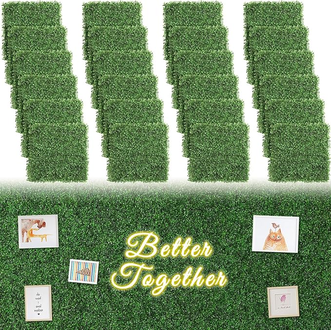 Luyue 24PCS 20”×20” Boxwood Panels, Artificial Grass Wall Panels Fake Greenery by Luyue
