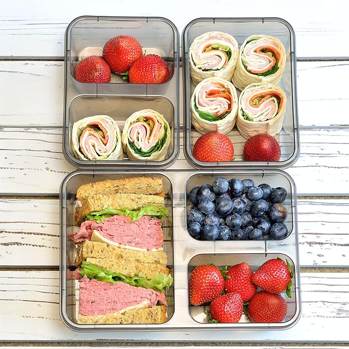Youngever 9 Sets Thick Bento Lunch Box, Meal Prep Containers, Reusable Plastic Food Storage Container Boxes Container Boxes (3 Size)
