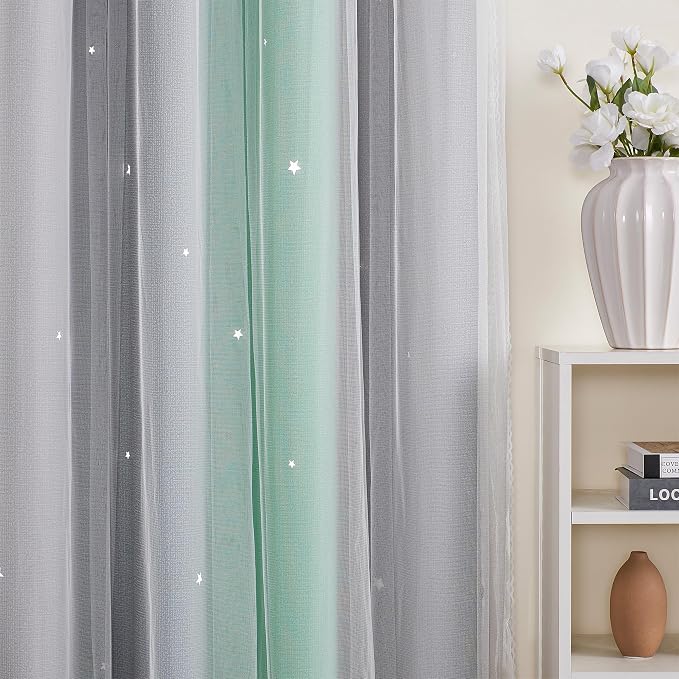 XiDi Curtains for Bedroom Decor, Rainbow Green LightgreyGrey34/54/1 - Image 2