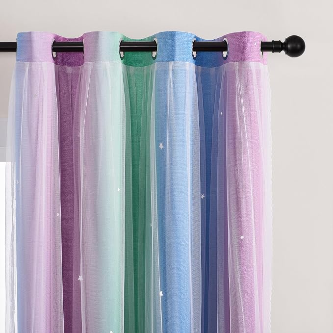 XiDi Blue Curtains for Bedroom Decor Green Curtains for Girls Kids Room Purple - Image 2