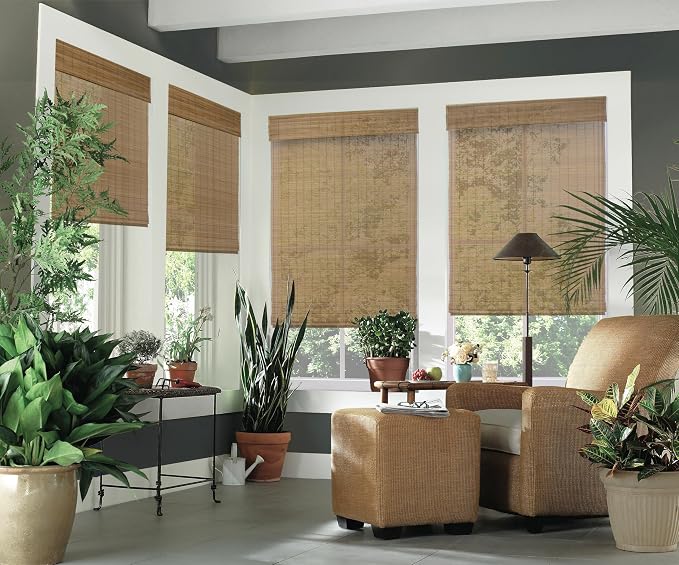 Cordless Woven Wood Roman Shades, 28W x 72H, Bamboo Mesh Natural, Sizes 20-72 by FirstRateBlinds