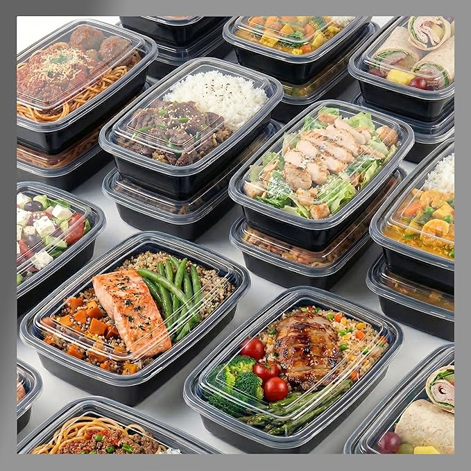 Meal Prep Containers [10 Set] 32 oz with Lids, 1 compartment, Stackable, Reusable, Leakproof, Food Safe, Microwave, Freezer & Dishwasher Safe for Food Prep Storage Bento Box (10 Set, 32 oz)