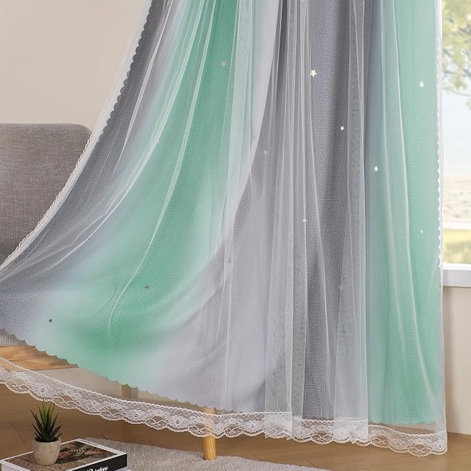 XiDi Rainbow Blackout Curtains for Kids Room, Unicorn Wall Decals - Image 4