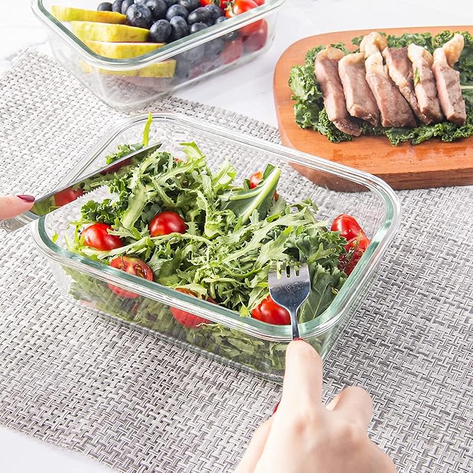 10 Pack Glass Food Storage Containers with Lids, Reusable Meal Prep Containers for Lunch, Airtight Glass Container Sets with Lids, Leak Proof, Microwave & Freezer Safe (34oz & 12oz)