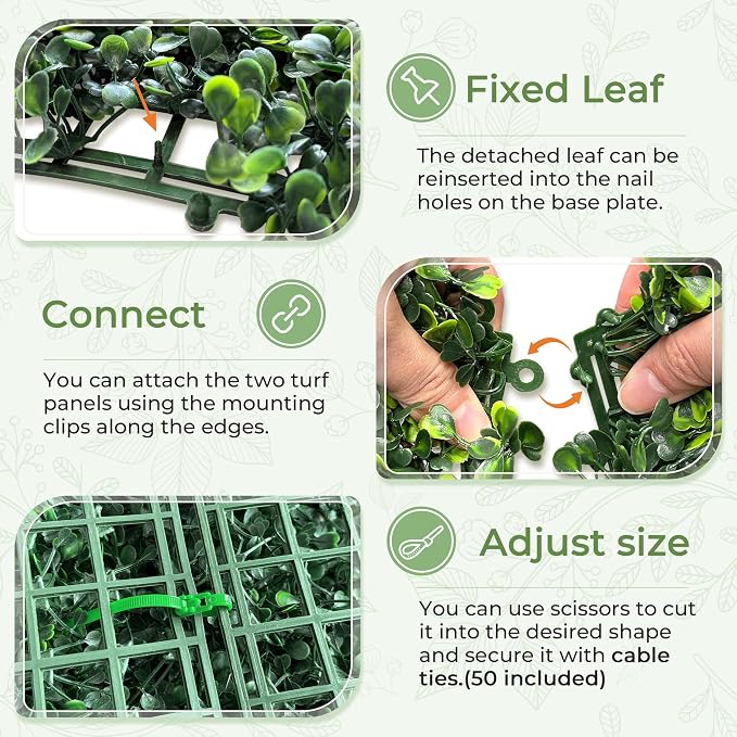 Artificial Grass Wall Panel Screen: 20"x20" 12P UV-Anti Faux Boxwood Panels - Image 3