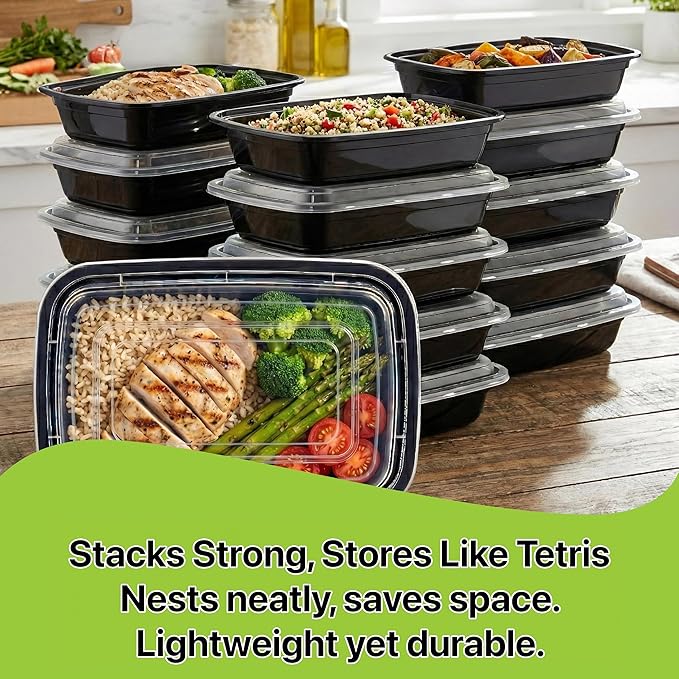 Meal Prep Containers [10 Set] x [28 oz] with Lids, 1 compartment, Stackable, Reusable, Leakproof, Food Safe, Microwave, Freezer & Dishwasher Safe for Food Prep Storage Bento (10 Set, 28 oz)