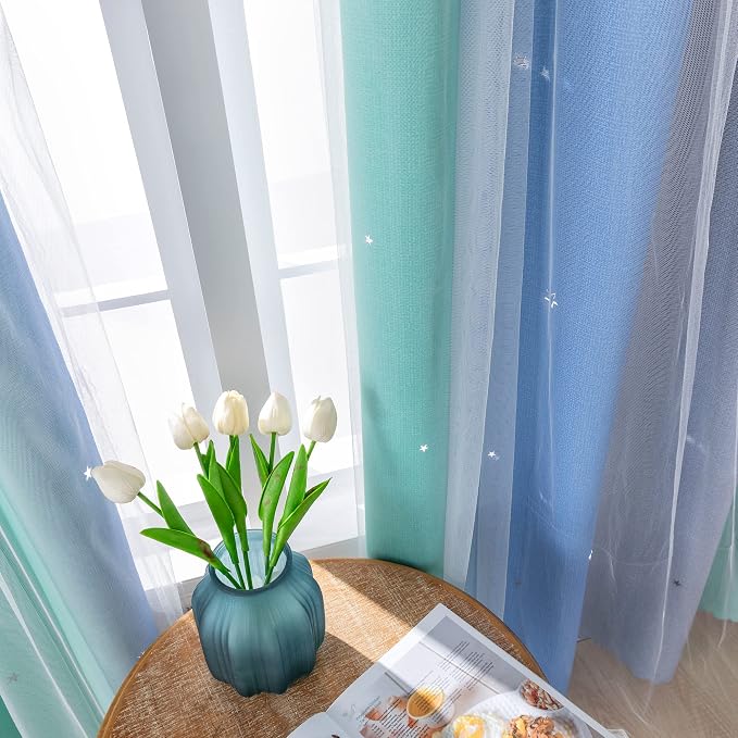 XiDi Curtains for Bedroom Decor, Rainbow BluGrenGrey-34-54 - Image 4
