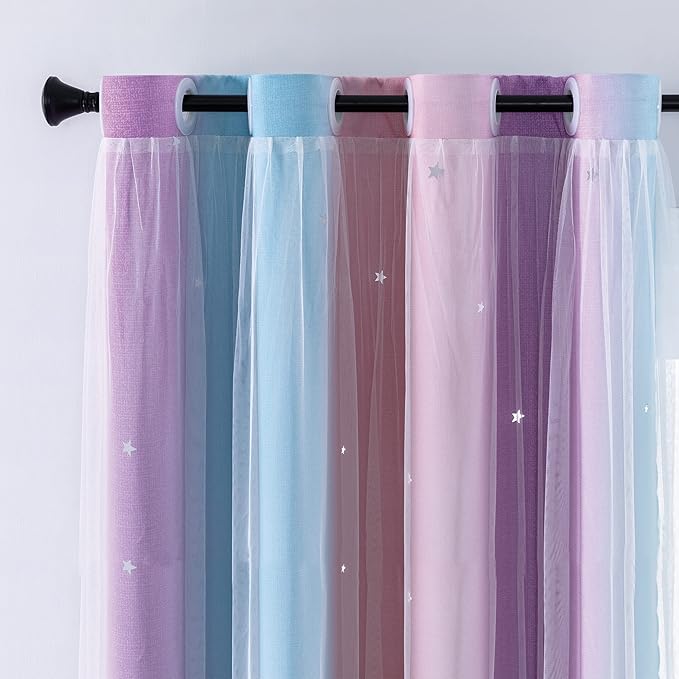 XiDi Curtains for Bedroom Decor, Rainbow Pink Purple/62/96 - Image 2