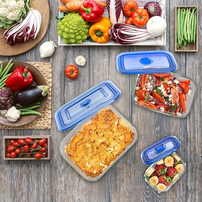 Moss & Stone Extra Large Glass Storage Containers With Lids Set of 3, 101 Oz/ 54 Oz/ 16 Oz, Deep Rectangular Glass Food Container with Lid, Leak Proof, Microwave, Dishwasher & Oven Safe