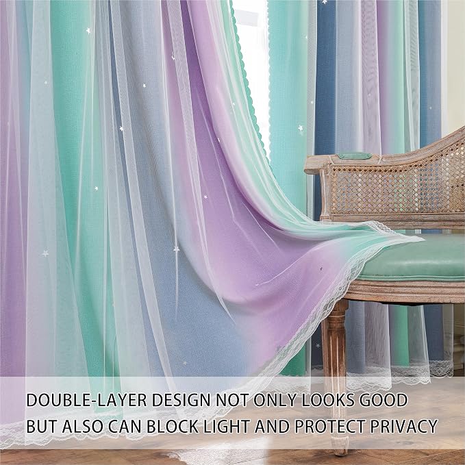 XiDi Purple Curtains for Kids Bedroom, Girls Room Decor Grey Curtain, 63 inchs - Image 2