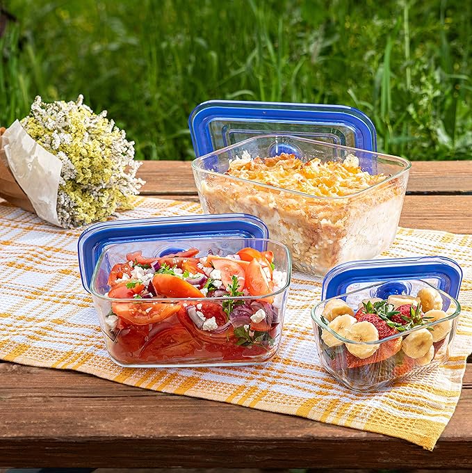 Moss & Stone Extra Large Glass Storage Containers With Lids Set of 3, 101 Oz/ 54 Oz/ 16 Oz, Deep Rectangular Glass Food Container with Lid, Leak Proof, Microwave, Dishwasher & Oven Safe